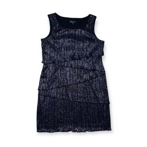 Connected Apparel Elegant Women's Ruffled Navy Dress Size 16 Tank Sheer Shiny